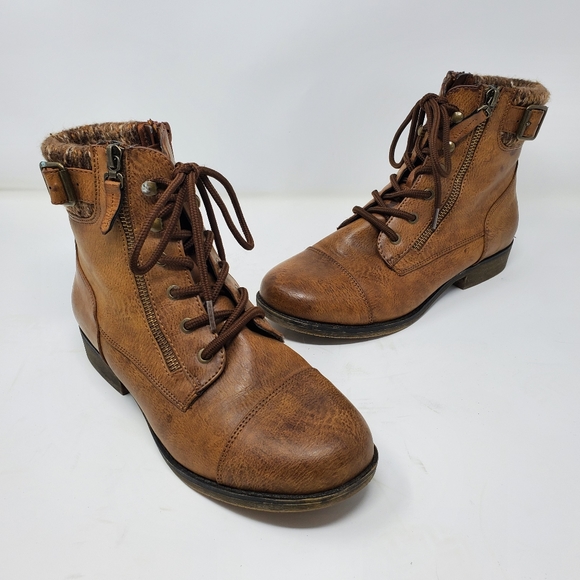 SO Shoes - SO Follow Cognac Calf Ankle Lace Up Boots Size 7